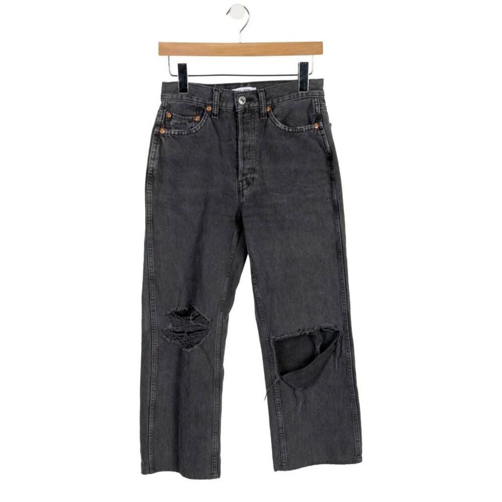 RE/DONE Originals High Rise  Distressed Black Wash Cropped Jeans Size 10